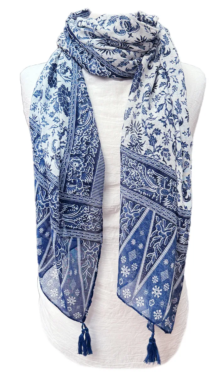 Alineh Non-slip Cotton Striped Wrap Hijab Scarf - Navy Blue/White