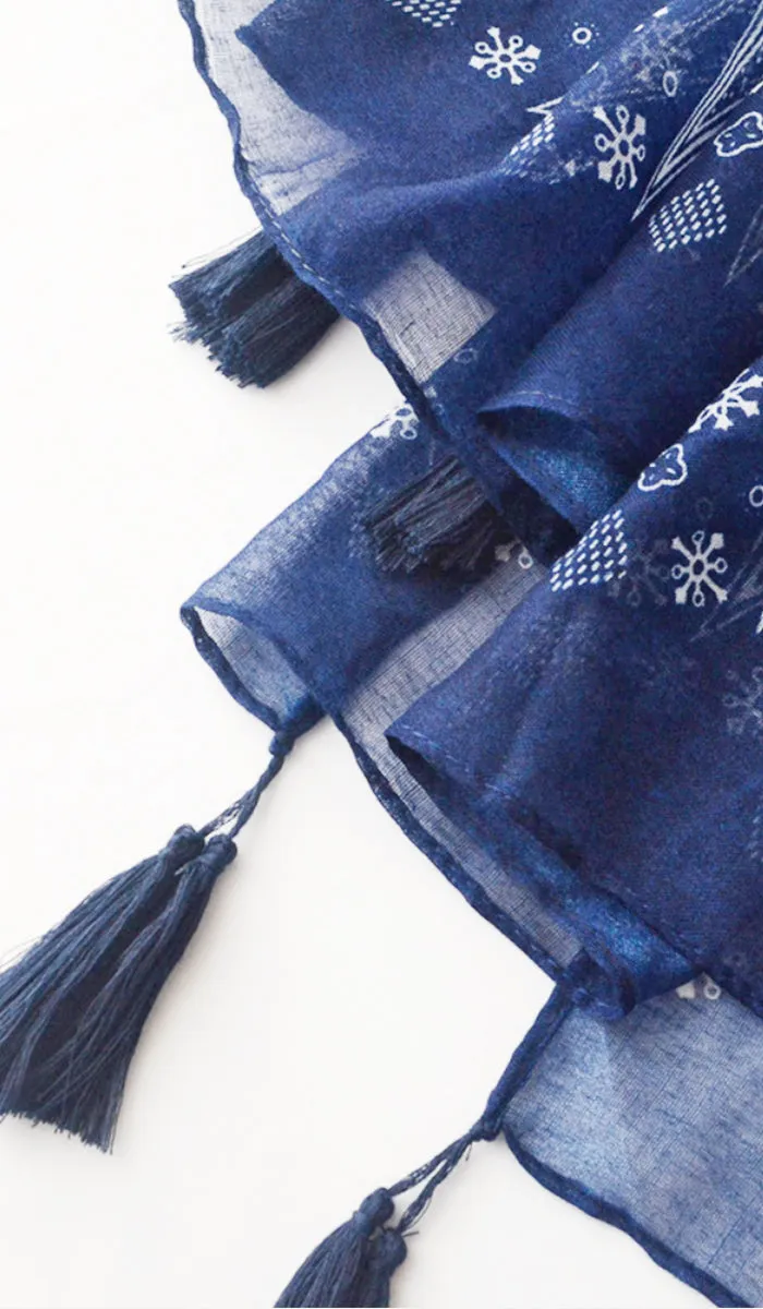 Alineh Non-slip Cotton Striped Wrap Hijab Scarf - Navy Blue/White