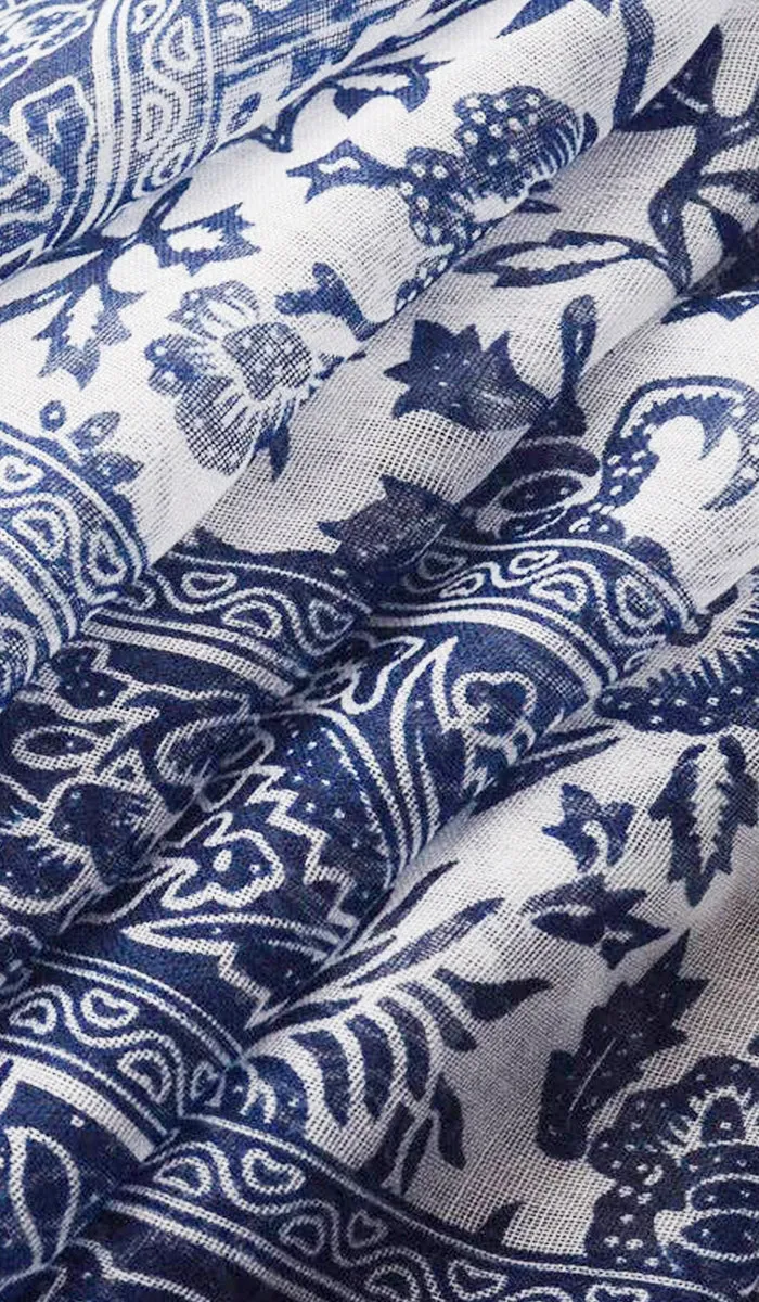 Alineh Non-slip Cotton Striped Wrap Hijab Scarf - Navy Blue/White