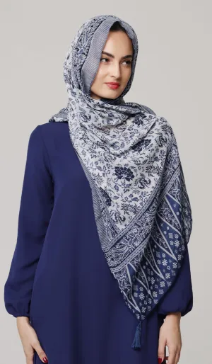 Alineh Non-slip Cotton Striped Wrap Hijab Scarf - Navy Blue/White