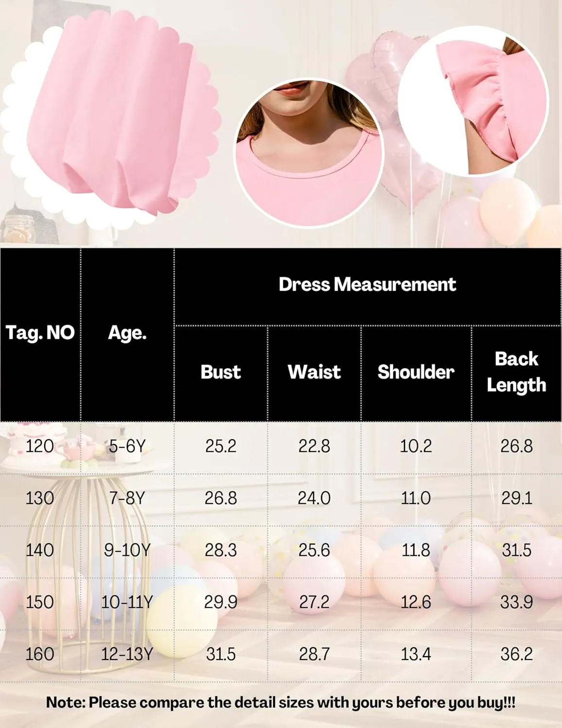 Arshiner Tween Girls Bubble Dress Ruffle Sleeve Party Midi Dresses