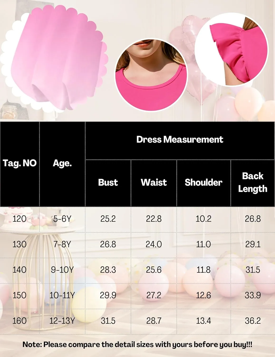 Arshiner Tween Girls Bubble Dress Ruffle Sleeve Party Midi Dresses