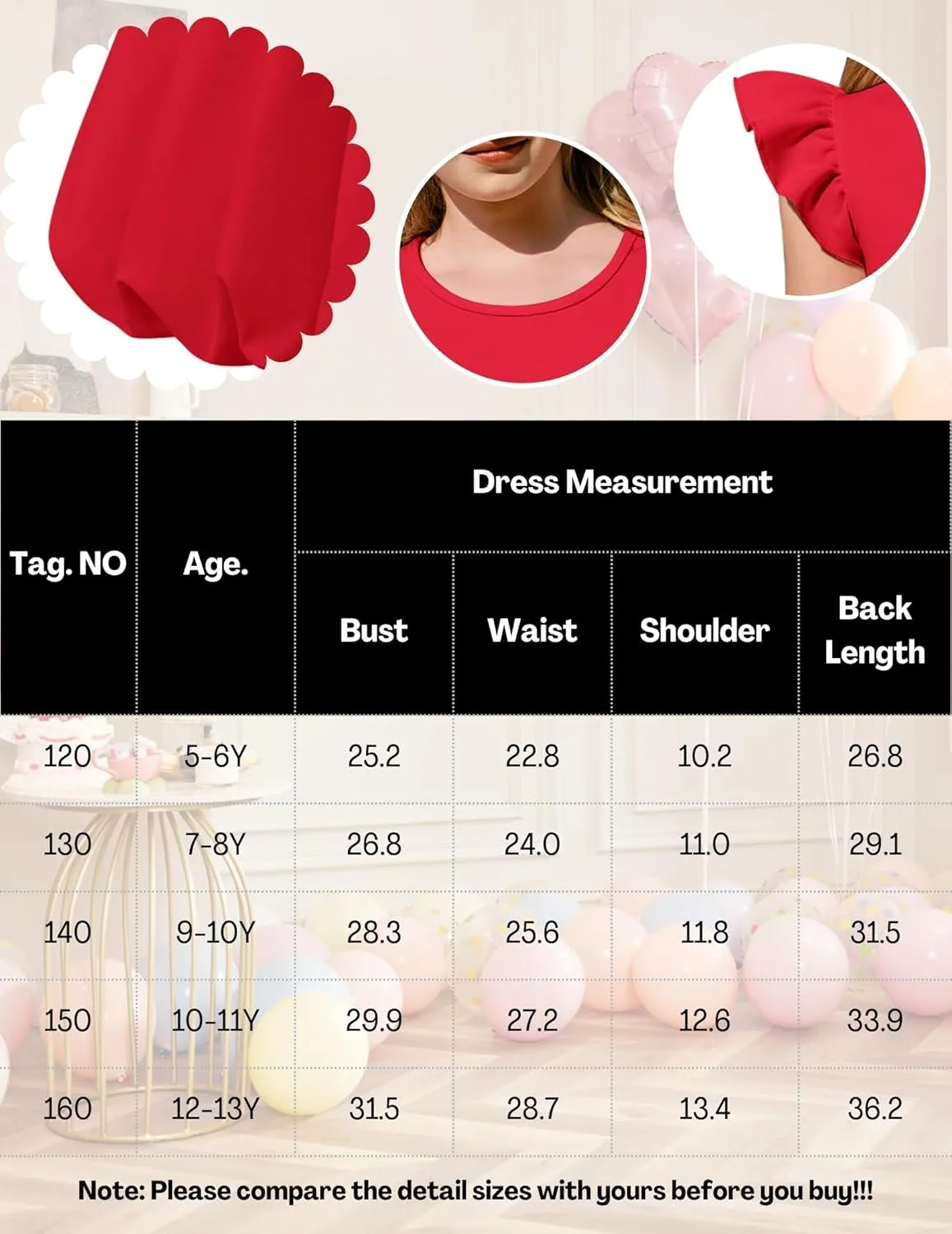 Arshiner Tween Girls Bubble Dress Ruffle Sleeve Party Midi Dresses