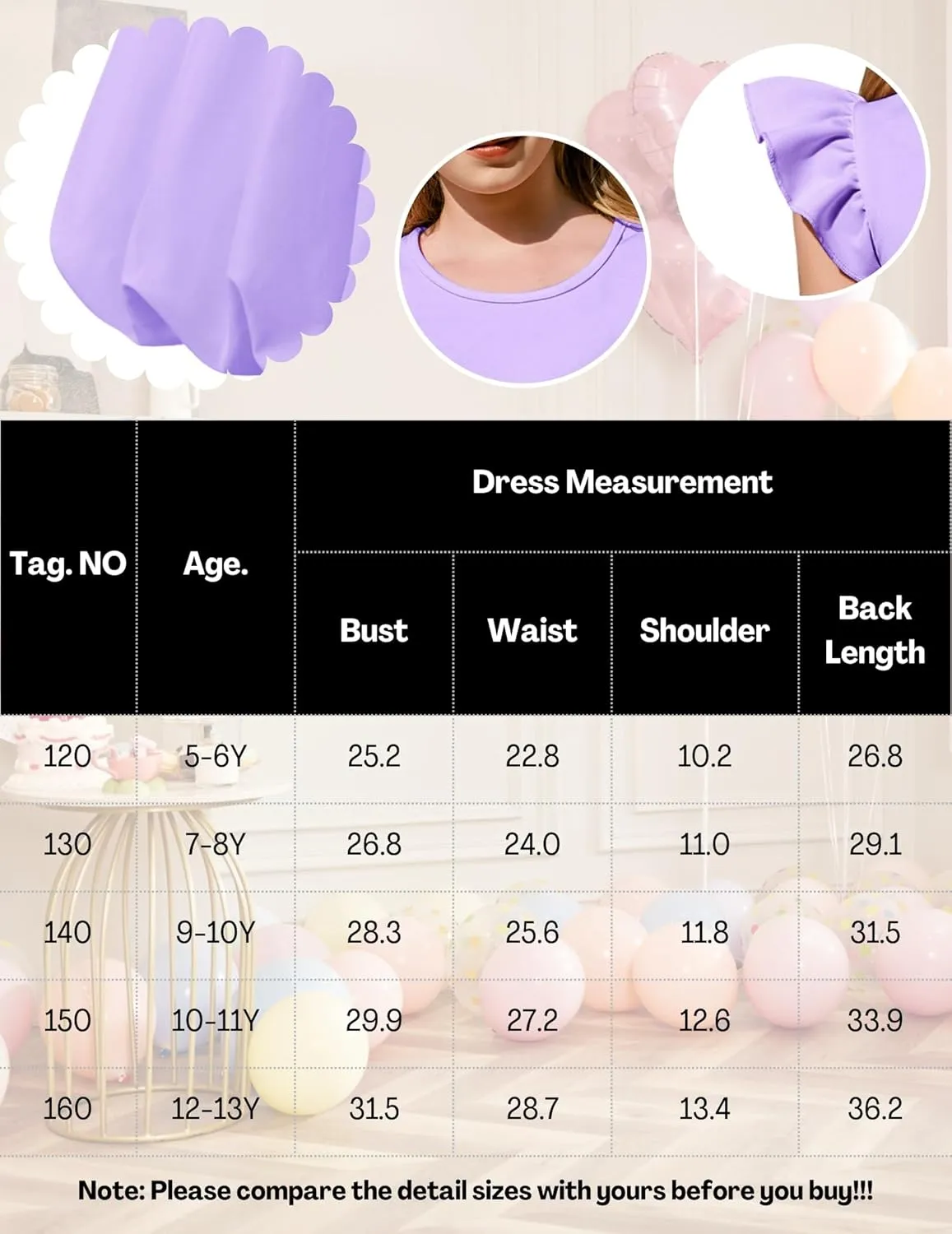 Arshiner Tween Girls Bubble Dress Ruffle Sleeve Party Midi Dresses