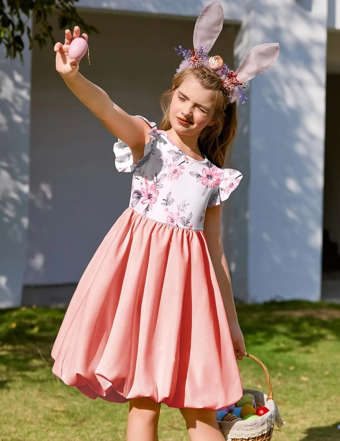 Arshiner Tween Girls Bubble Dress Ruffle Sleeve Party Midi Dresses