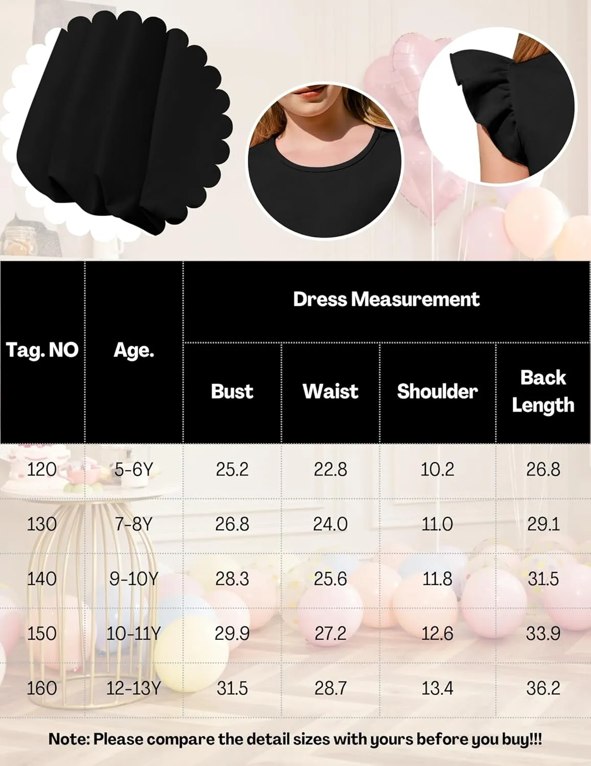 Arshiner Tween Girls Bubble Dress Ruffle Sleeve Party Midi Dresses