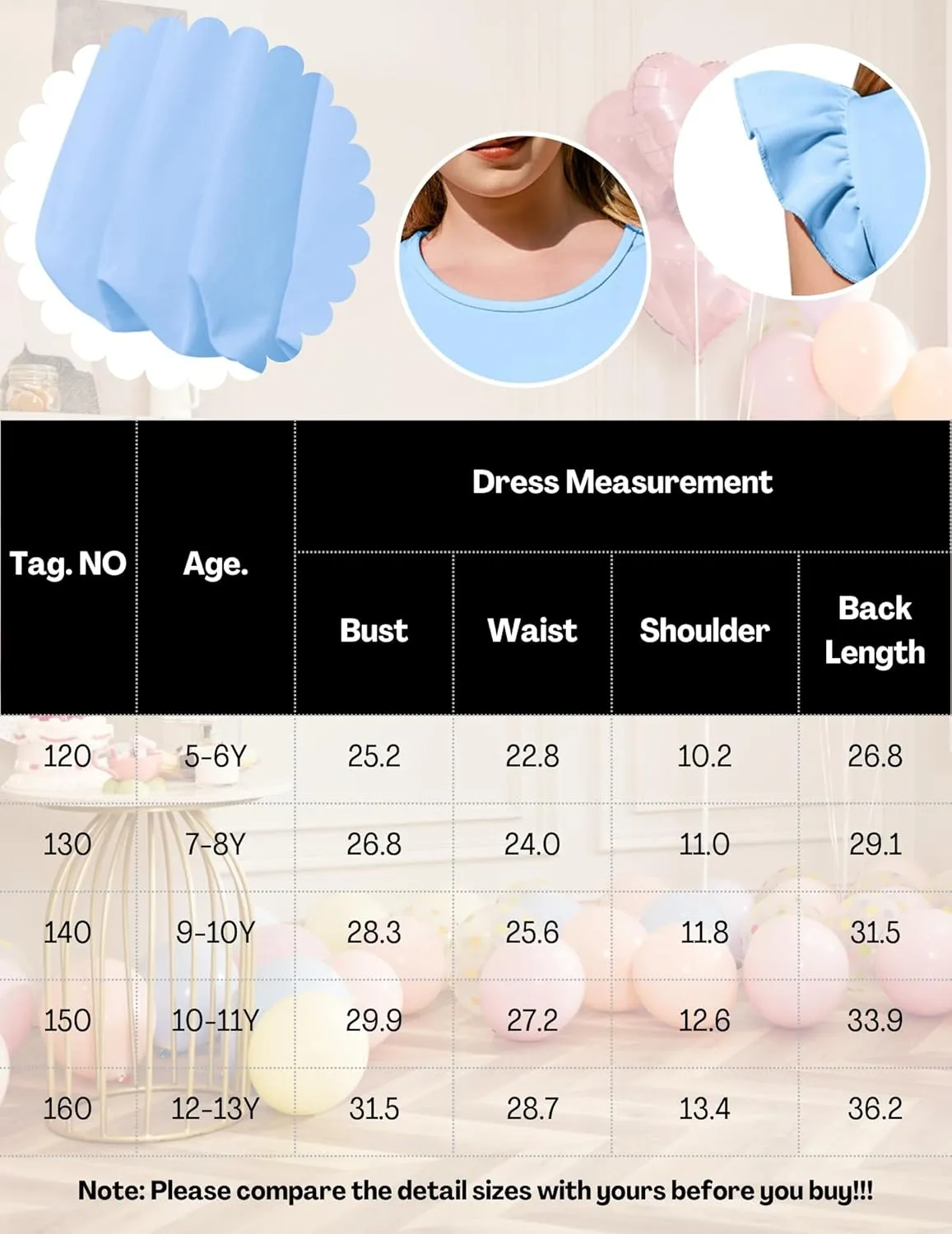Arshiner Tween Girls Bubble Dress Ruffle Sleeve Party Midi Dresses
