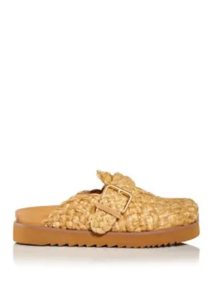 ASH Womens Beige Padded Woven Buckle Accent Galeia Round Toe Platform Slip On Flats Shoes