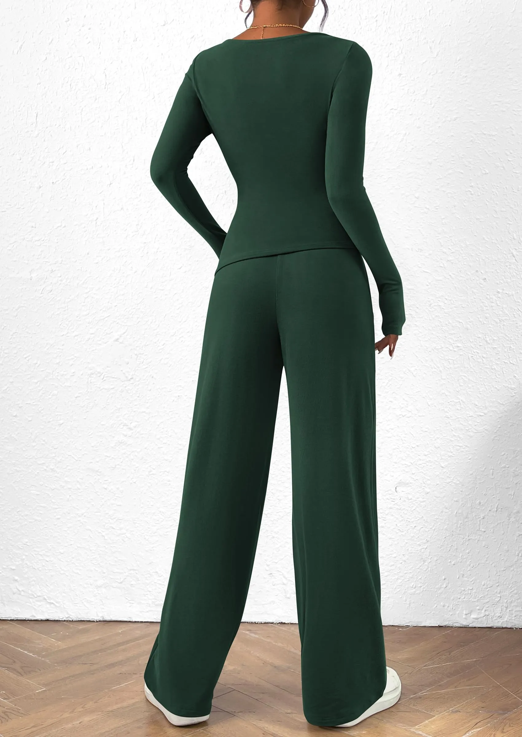 Asymmetrical Long Sleeve T-Shirt Wide Leg Pants Casual 2 Piece Sets