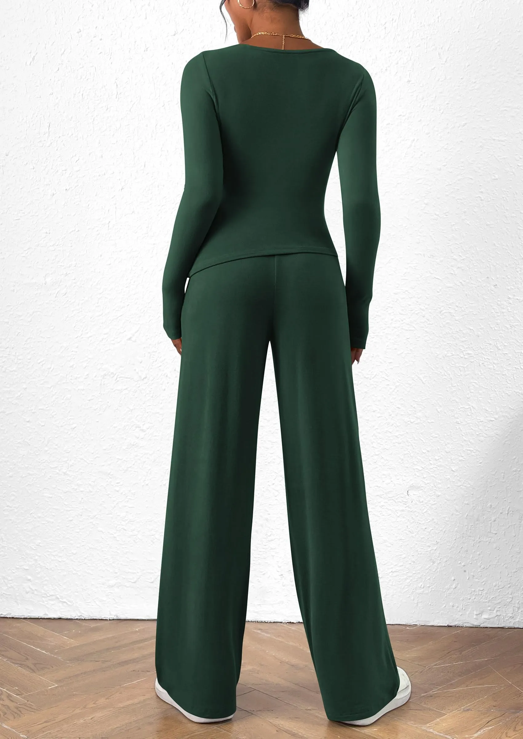 Asymmetrical Long Sleeve T-Shirt Wide Leg Pants Casual 2 Piece Sets