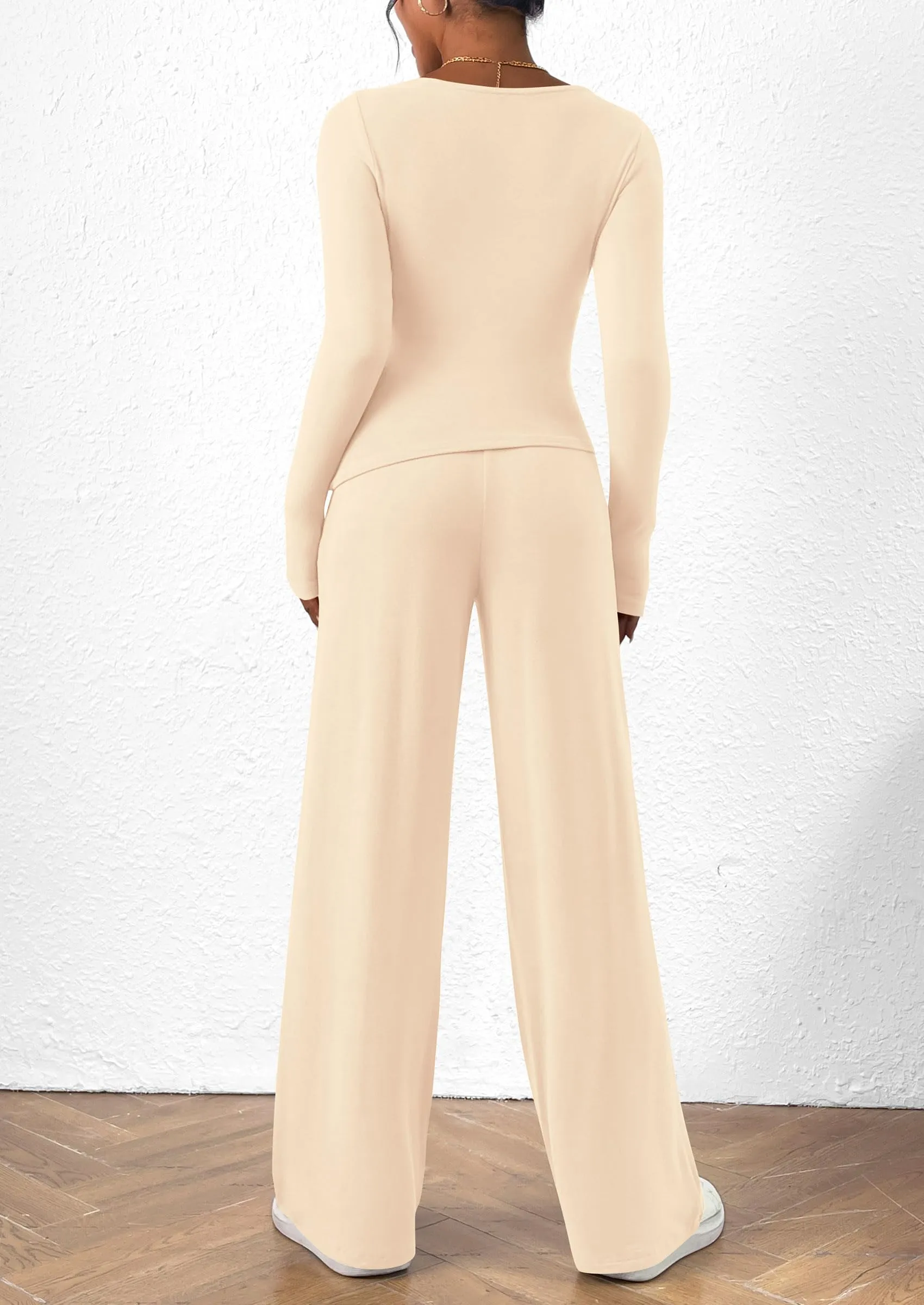 Asymmetrical Long Sleeve T-Shirt Wide Leg Pants Casual 2 Piece Sets