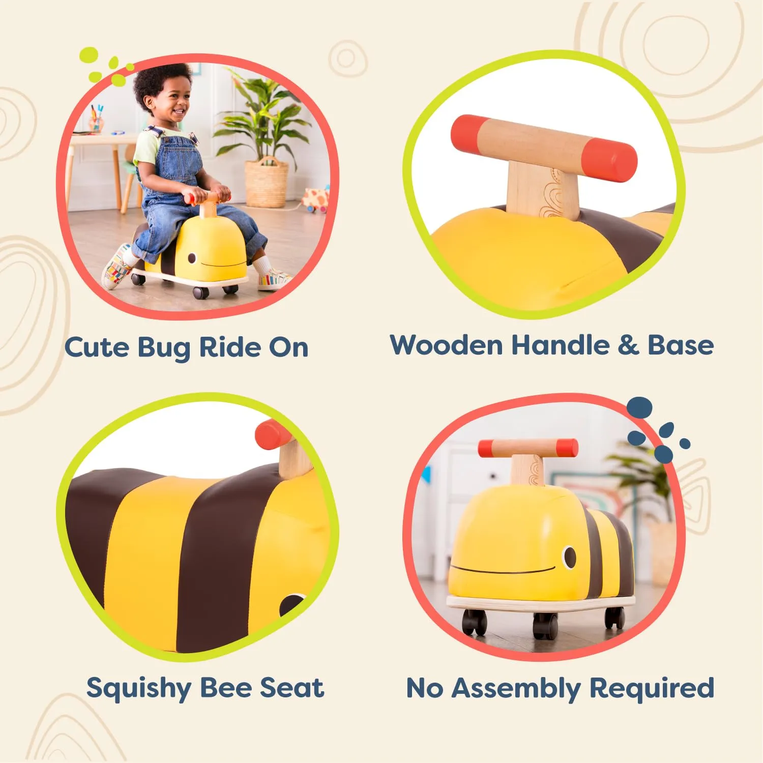 B. toys Boom Buggy Wooden Ride-On for Toddlers