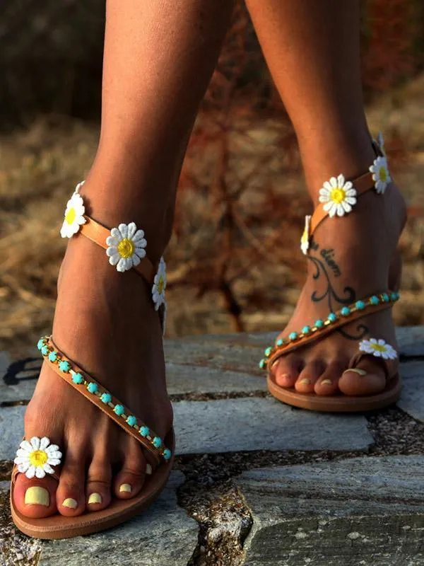 Beach Flower Flat Sandals For Women