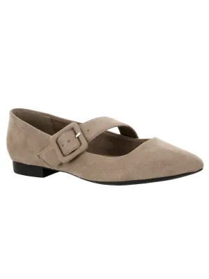 BELLA VITA Womens Beige Mary Jane Padded Asymmetrical Virginia Pointed Toe Block Heel Buckle Flats Shoes M