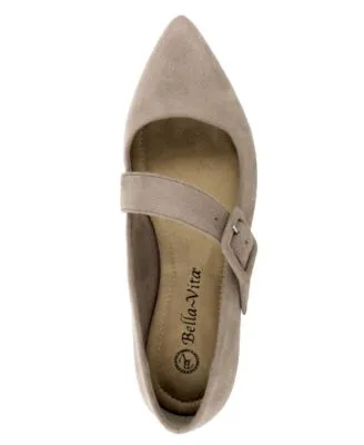 BELLA VITA Womens Beige Mary Jane Padded Asymmetrical Virginia Pointed Toe Block Heel Buckle Flats Shoes M