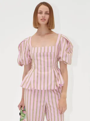 Blouson Sleeve Top - Wallpaper Stripes