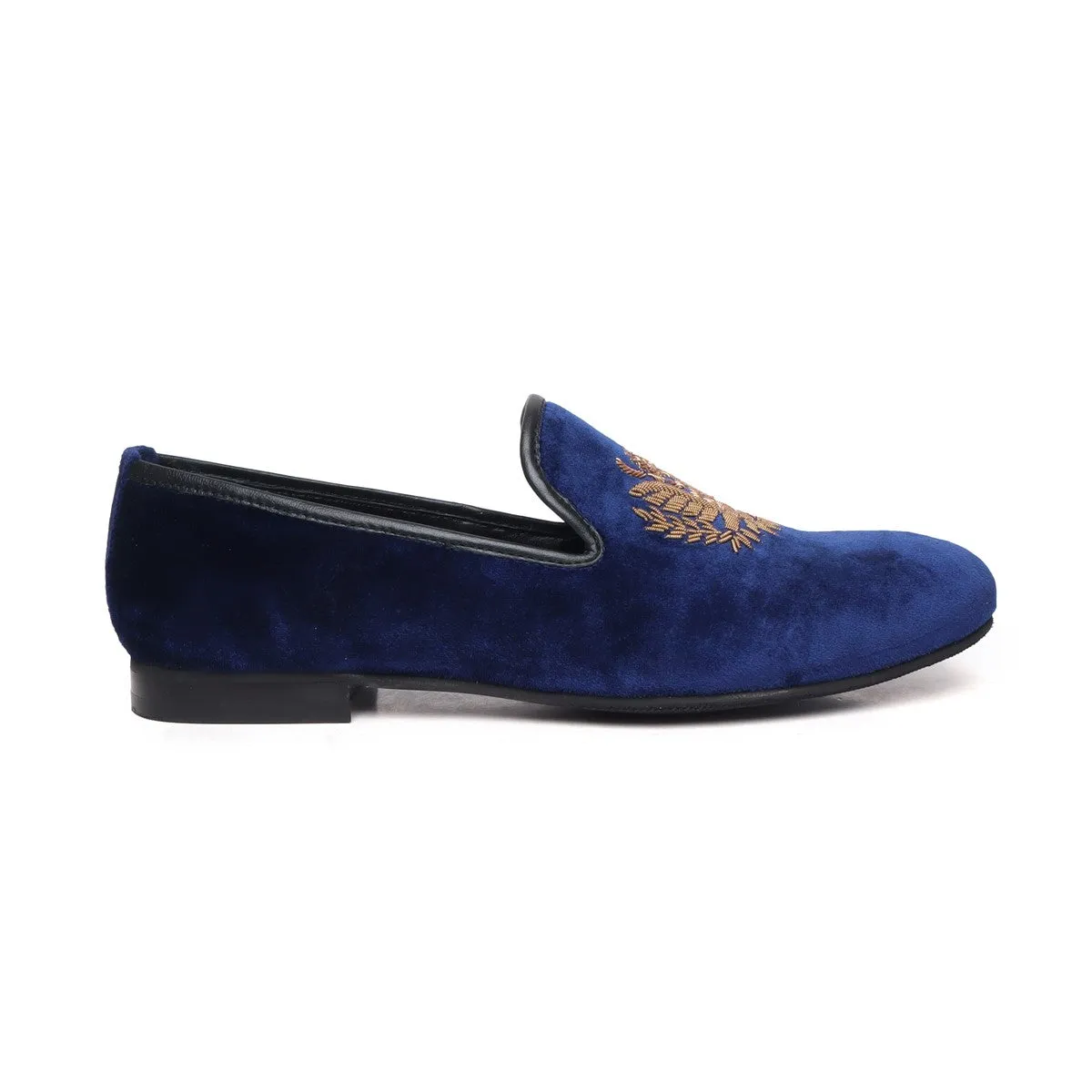 Blue Velvet Slip-On with Crown Eagle Zardosi By Brune & Bareskin