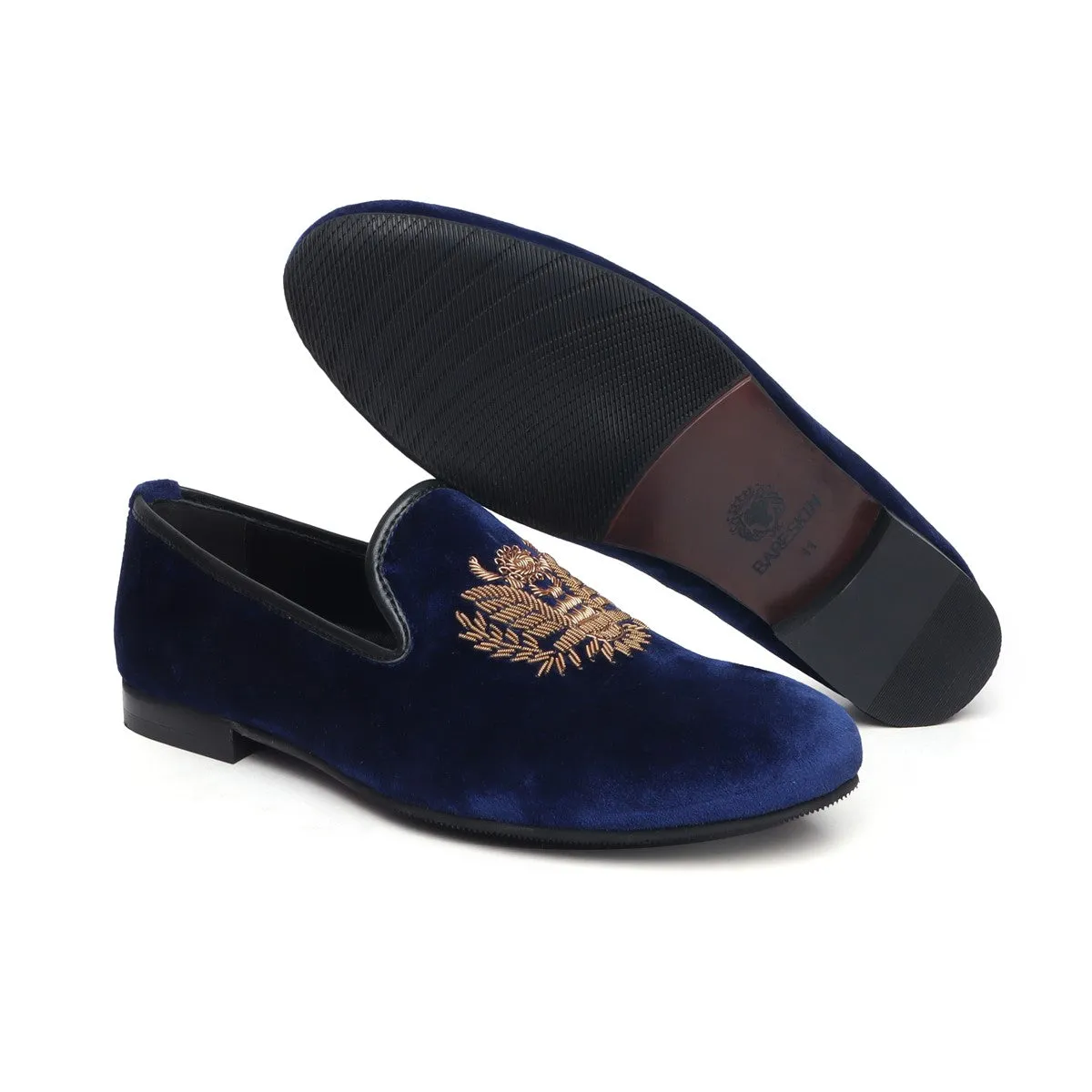 Blue Velvet Slip-On with Crown Eagle Zardosi By Brune & Bareskin