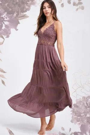 Boho Crochet Lace Tiered Lightweight Maxi Slip Dress