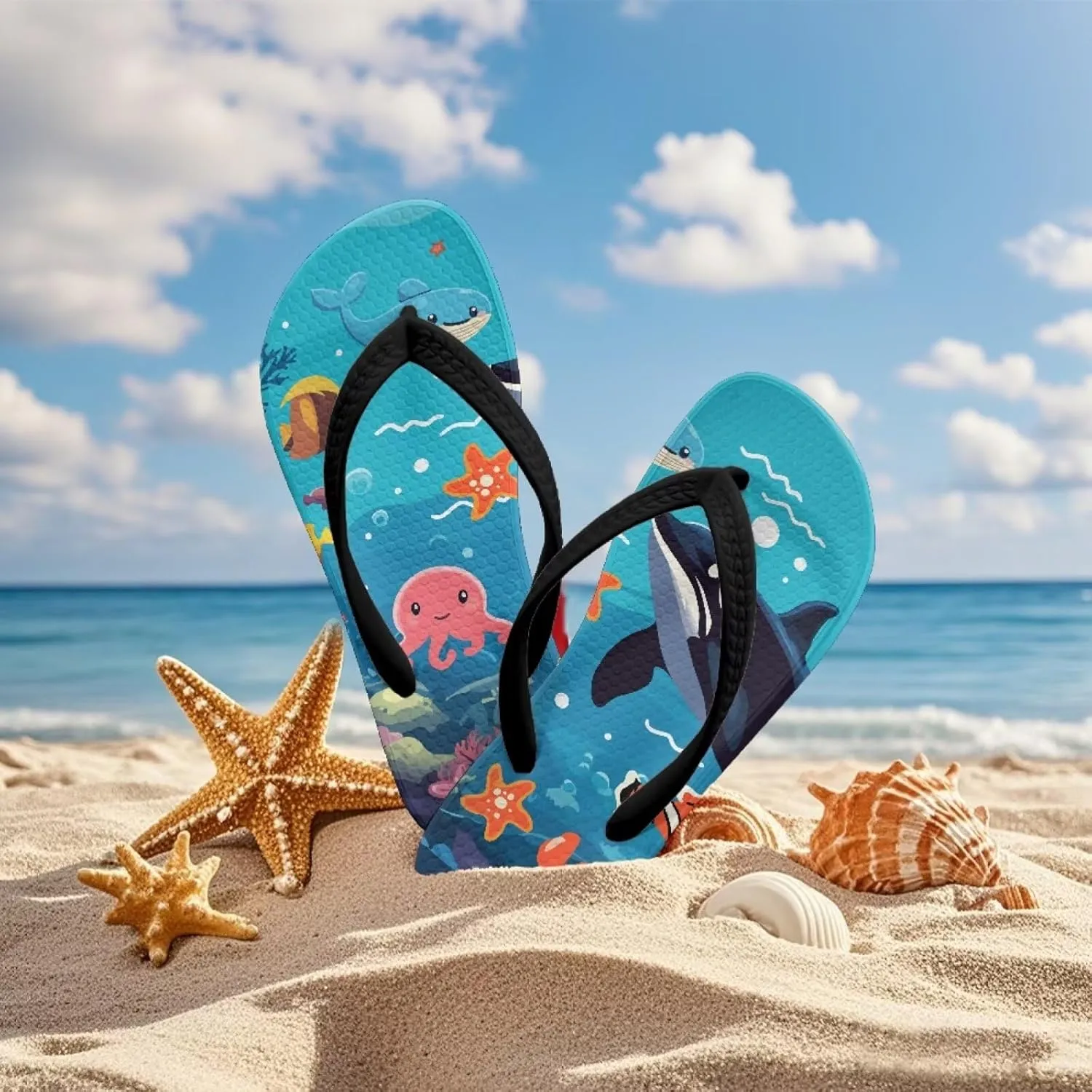 Boy Girls' Sandals Open Toe Slip On Summer Holiday Hawaiian Print Boys Thong Flip Flops