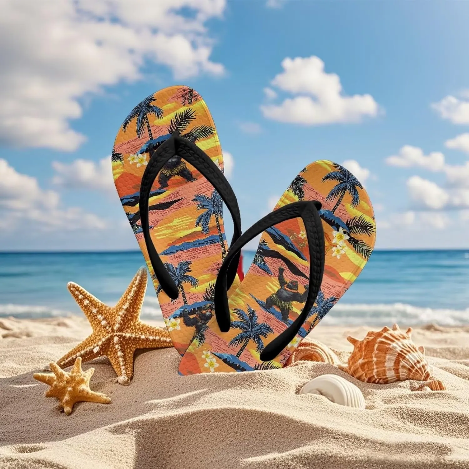 Boy Girls' Sandals Open Toe Slip On Summer Holiday Hawaiian Print Boys Thong Flip Flops