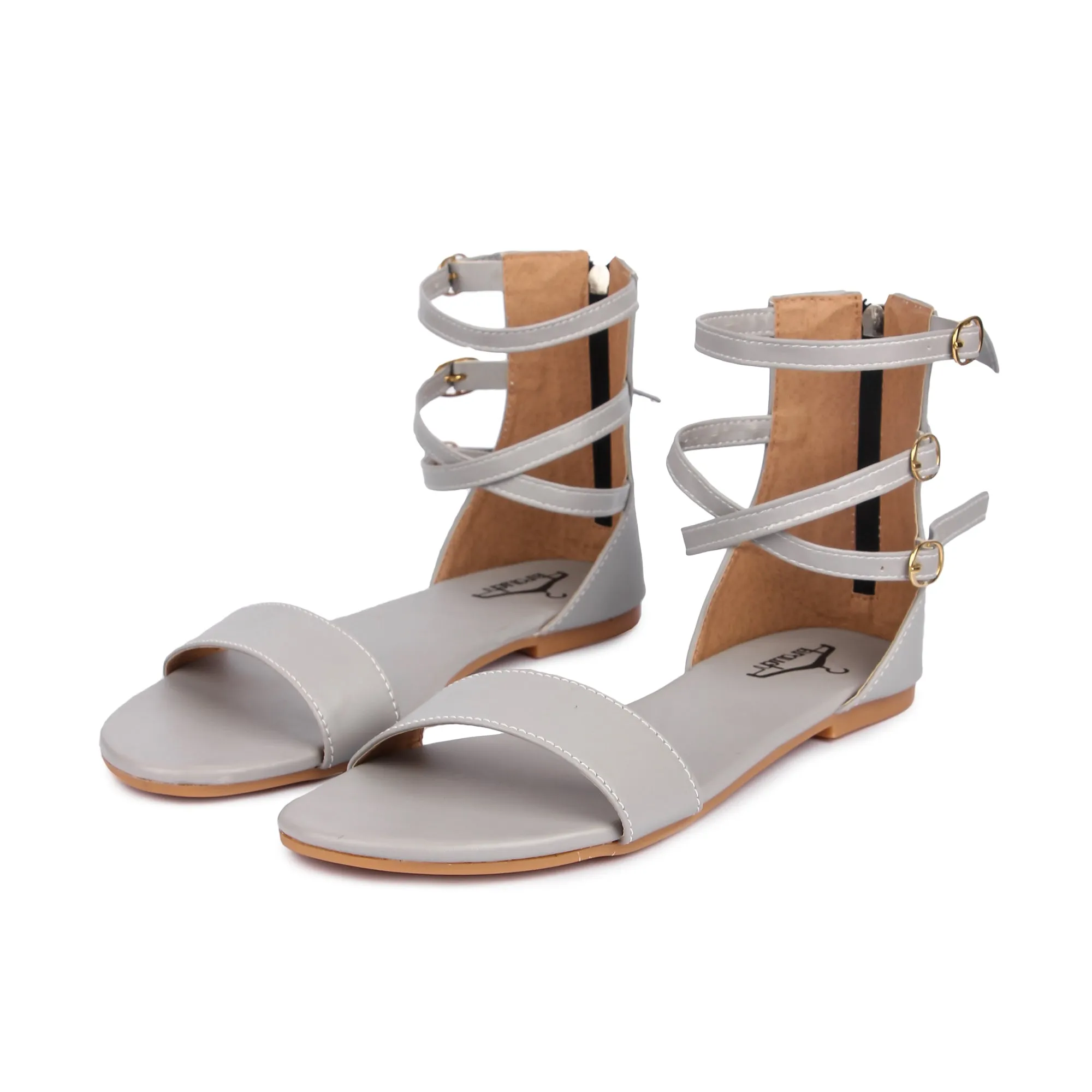 Brauch Women's Grey High Multi Strap Sandal