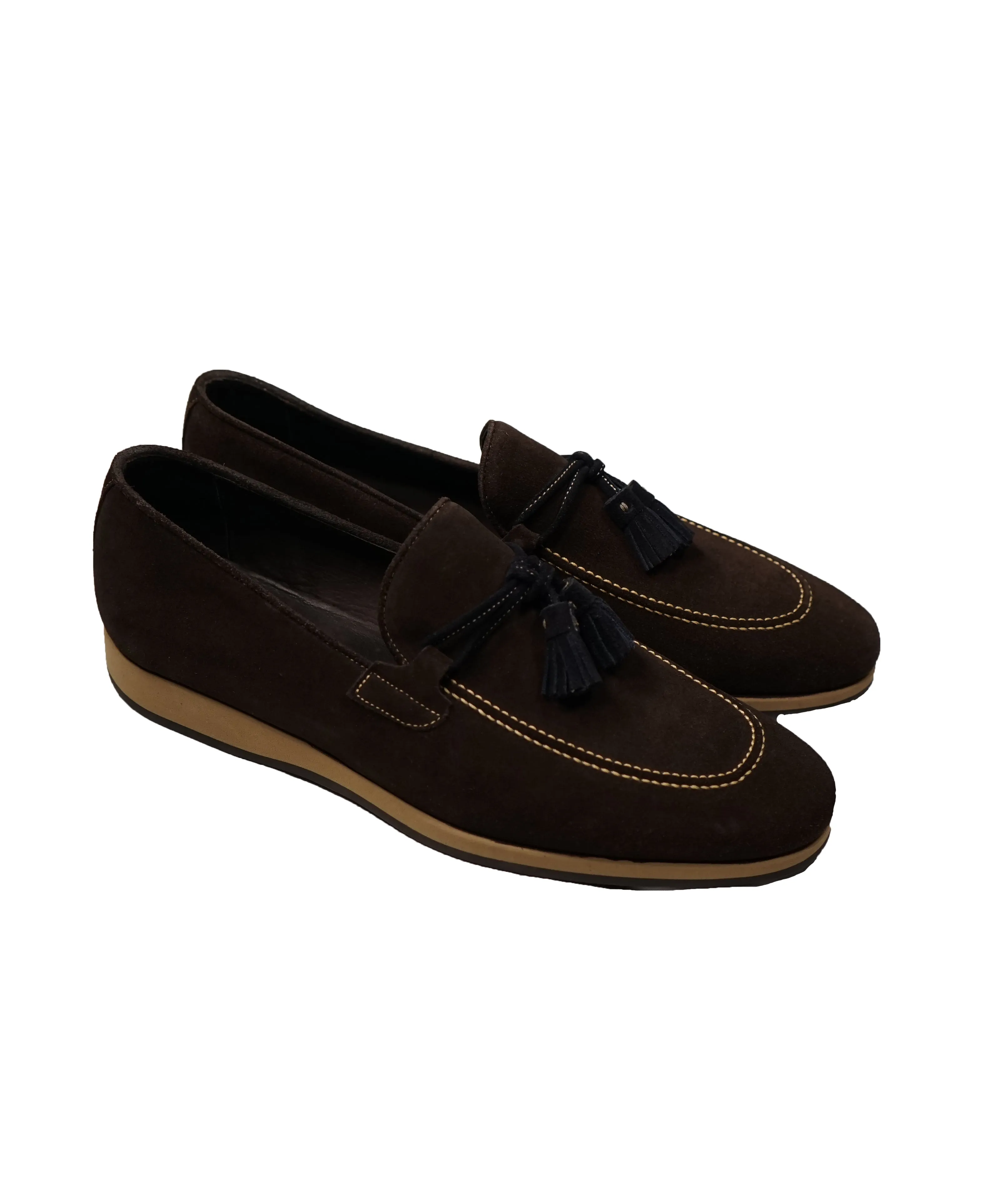 CANALI - BiColor Blue & Brown Suede Tassel Loafers - 9
