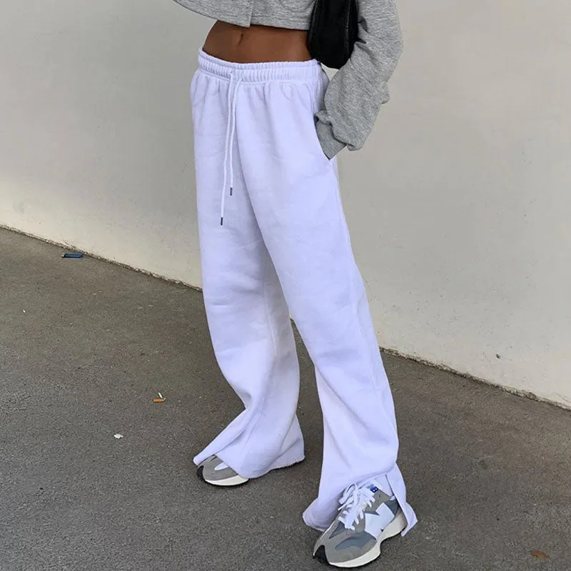 Casual High Waist Slip Wide Leg Pants - White