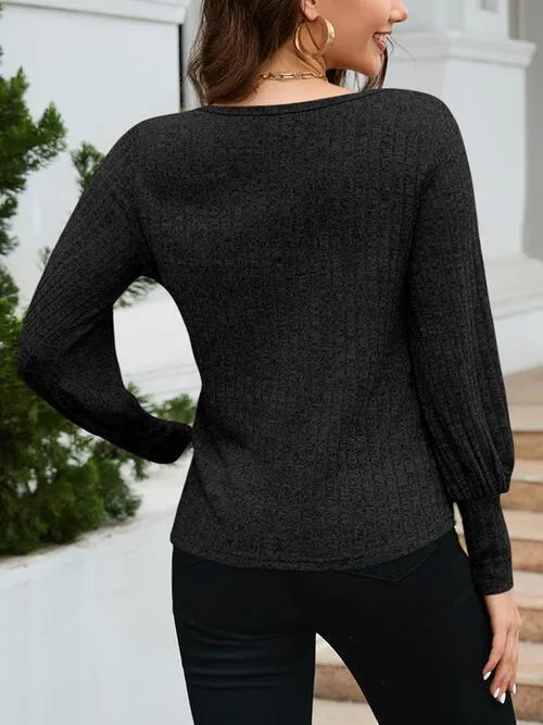 Casual Warmth Balloon Sleeve Ribbed Knit Sweater