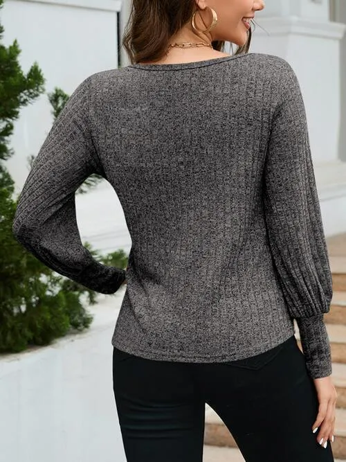Casual Warmth Balloon Sleeve Ribbed Knit Sweater