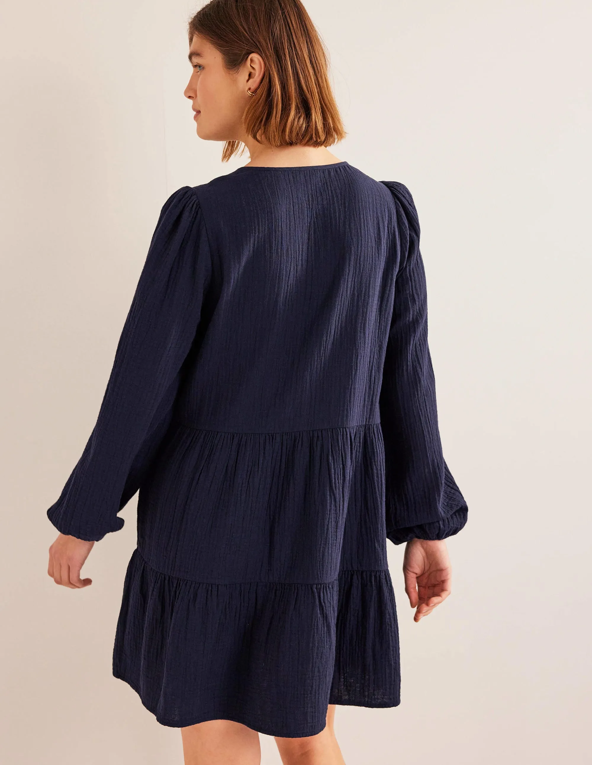 Cheesecloth Mini Dress-Navy