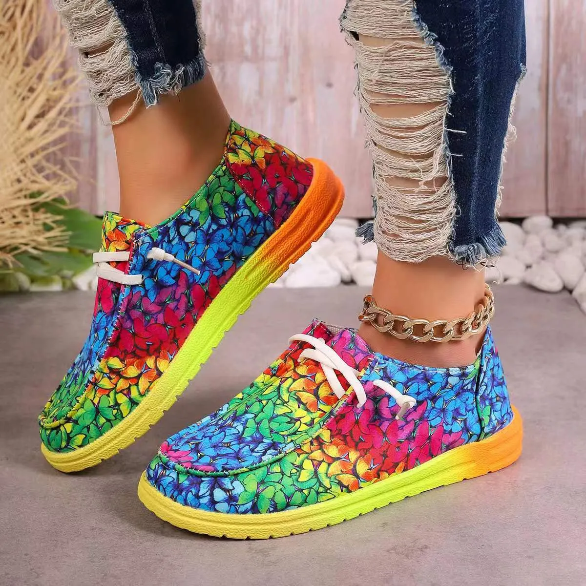 Colorful Canvas Round Toe Slip-Ons