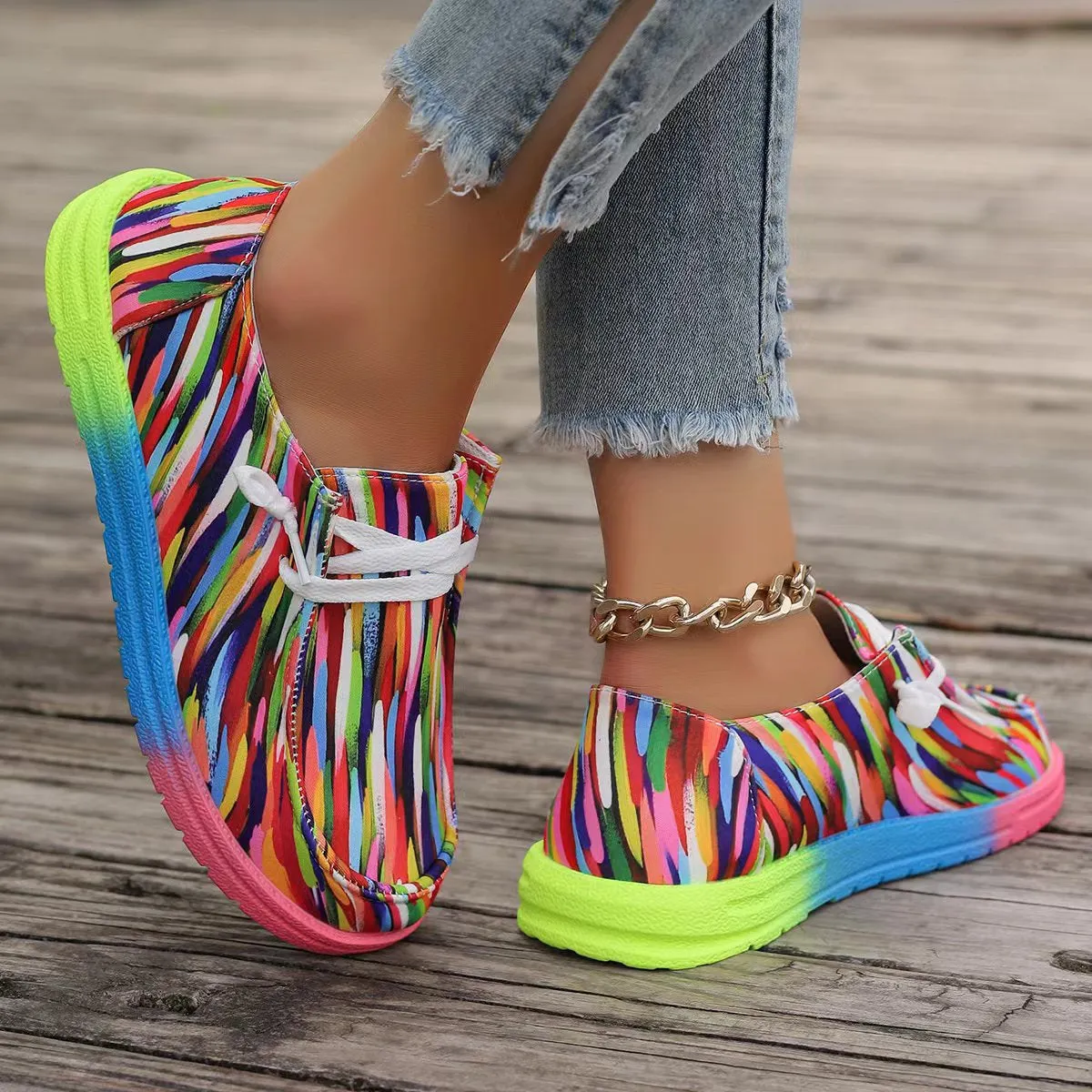 Colorful Canvas Round Toe Slip-Ons