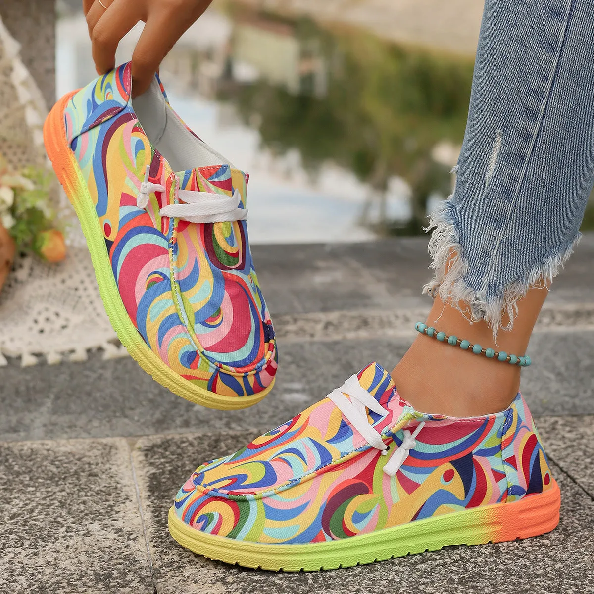 Colorful Canvas Round Toe Slip-Ons