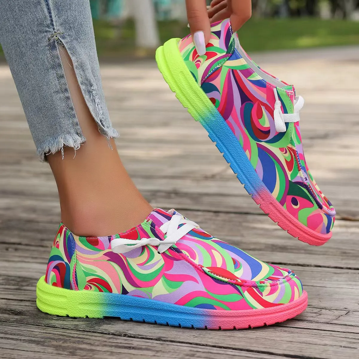 Colorful Canvas Round Toe Slip-Ons
