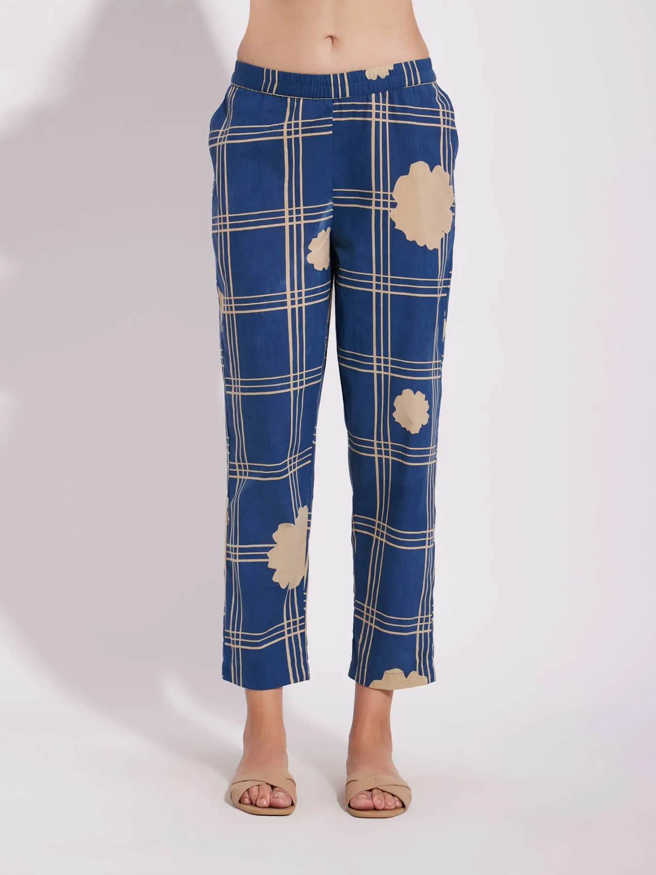 Cotton Checked A-Line Kurta Set - Blue