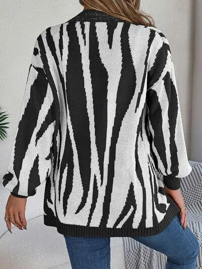 Cozy Cover Open Front Zebra Print Cardigan
