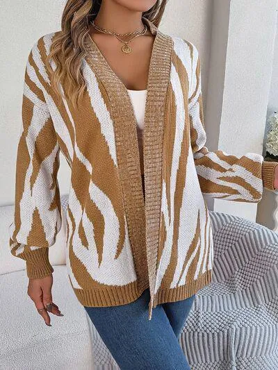Cozy Cover Open Front Zebra Print Cardigan