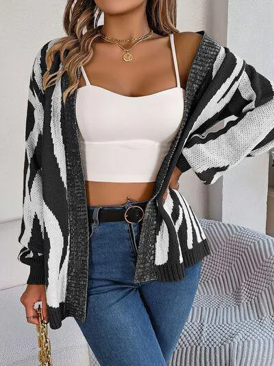 Cozy Cover Open Front Zebra Print Cardigan