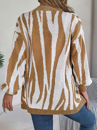 Cozy Cover Open Front Zebra Print Cardigan