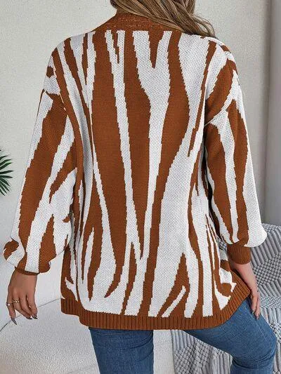 Cozy Cover Open Front Zebra Print Cardigan