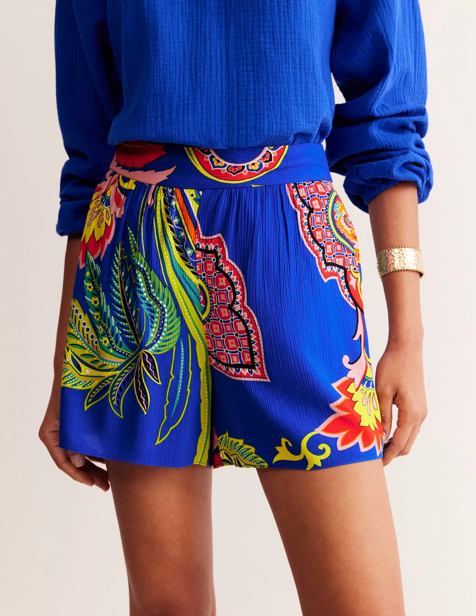 Crinkle Shorts-Multi, Painterly Paisley