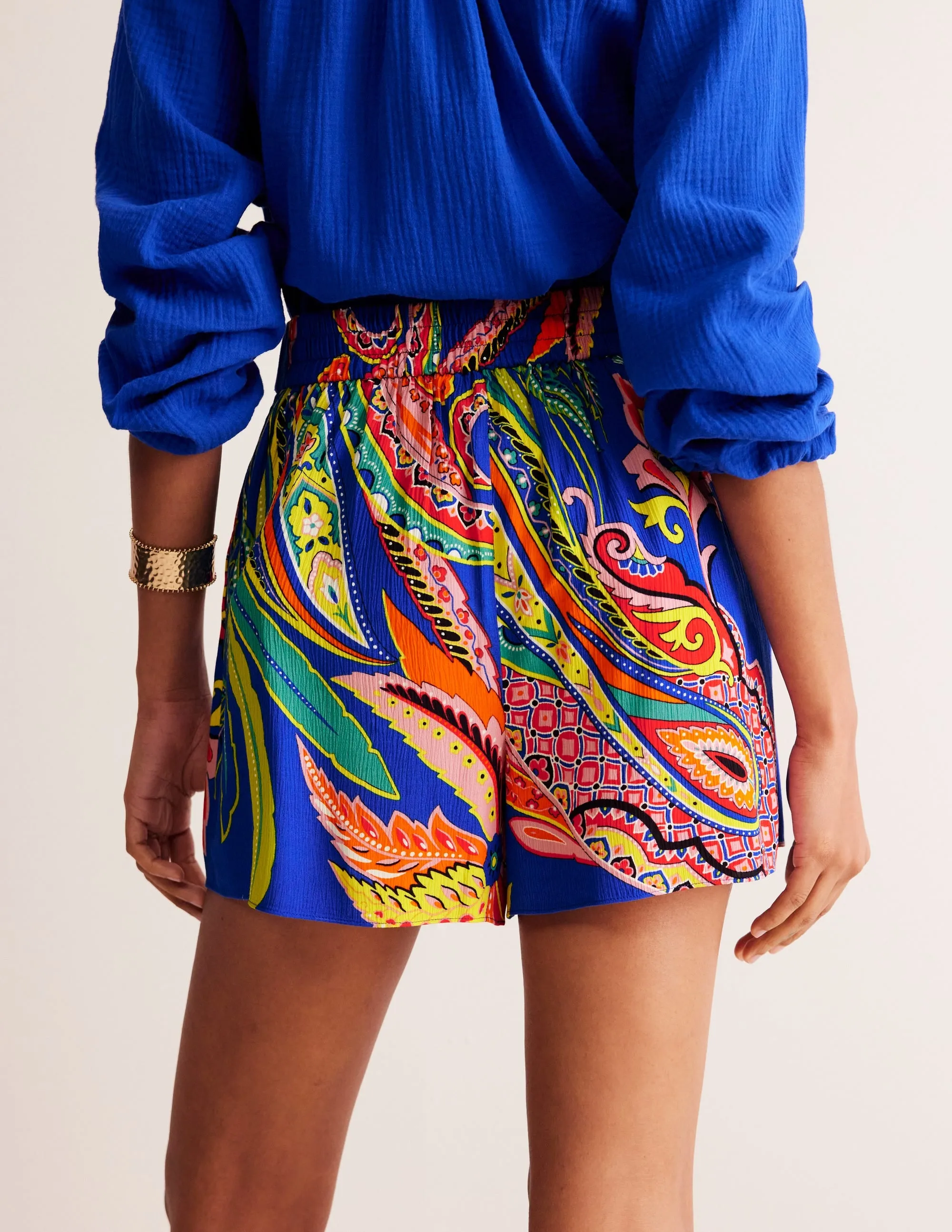 Crinkle Shorts-Multi, Painterly Paisley