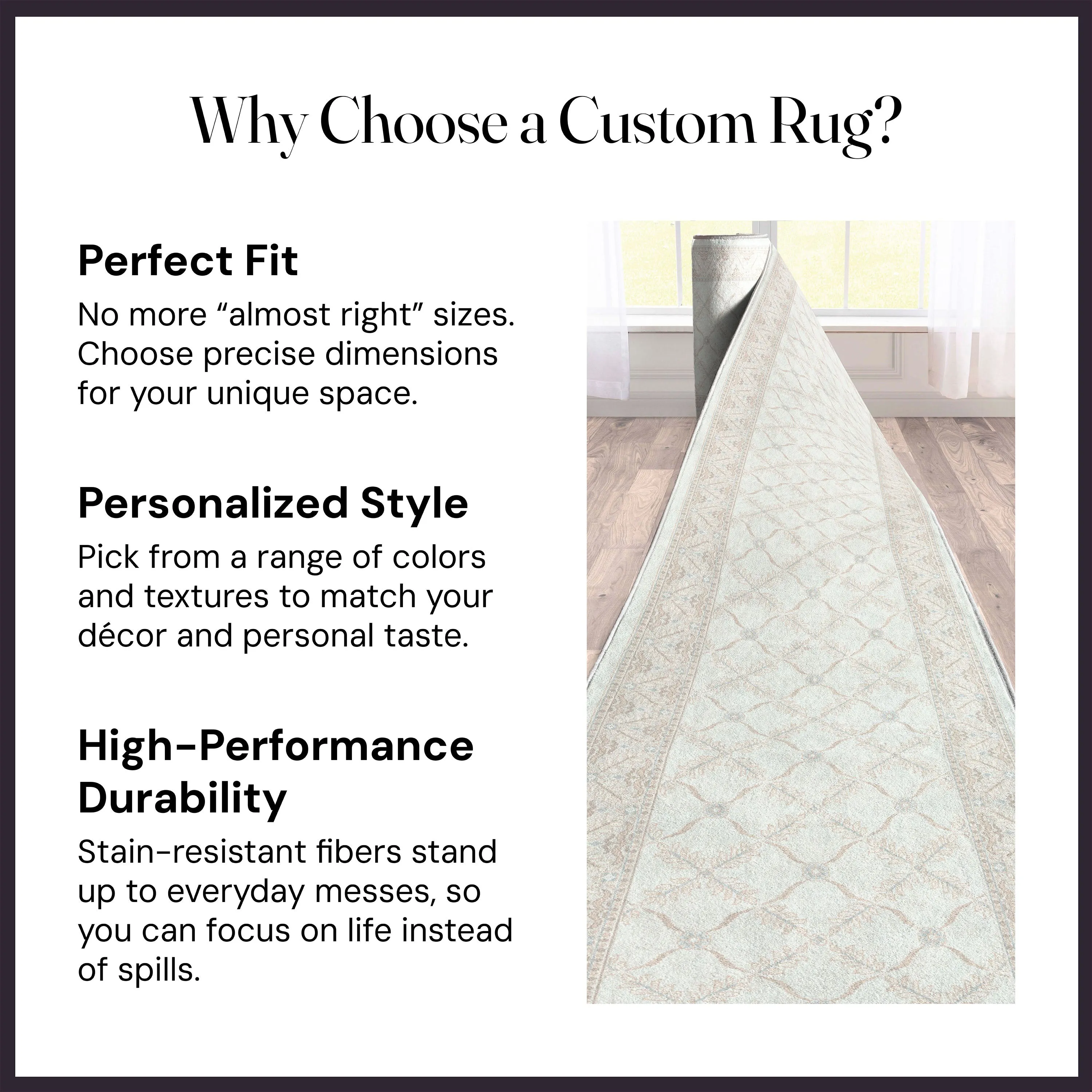 Custom Size Runner Regency Lattice Pearly Haven Choose Your Width x Choose Your Length Hallway Runner Rug