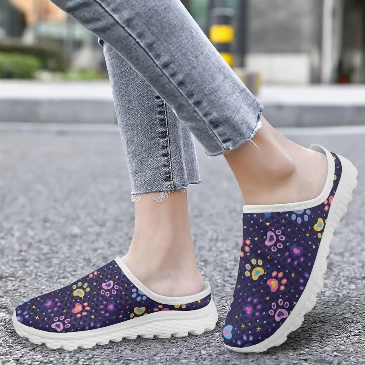 Cute Paw Women's Garden Shoes Slip On Mules Novelty Sneakers with Memory Foam Anti-Slip EVA Outsole Loafers