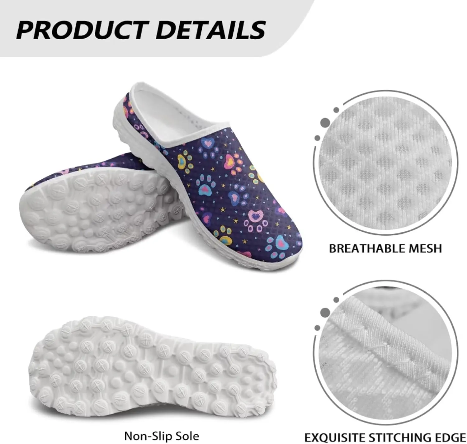 Cute Paw Women's Garden Shoes Slip On Mules Novelty Sneakers with Memory Foam Anti-Slip EVA Outsole Loafers