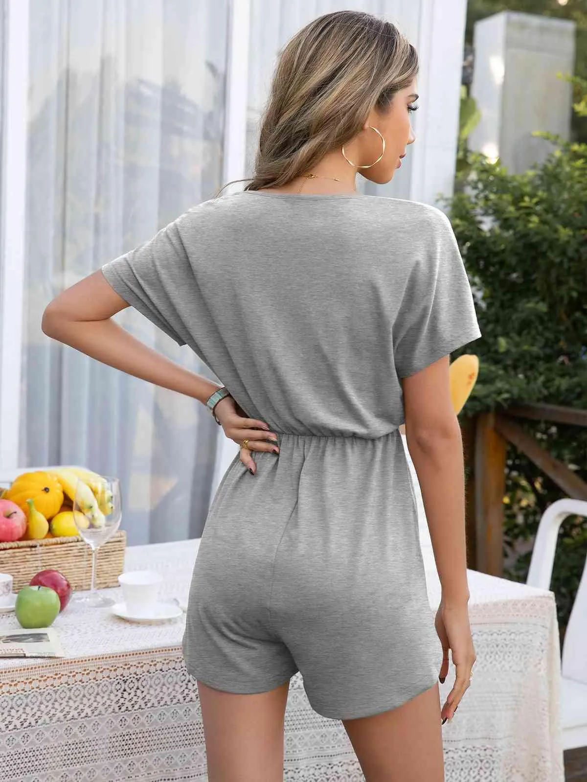 Decorative Button Short Sleeve Romper