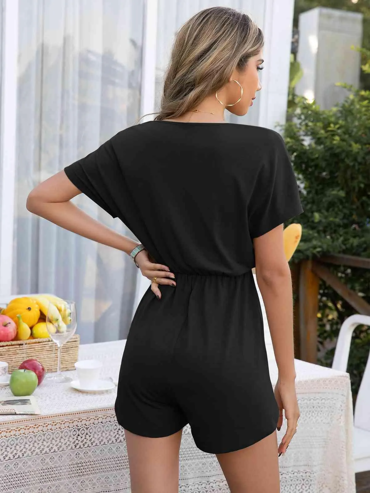 Decorative Button Short Sleeve Romper
