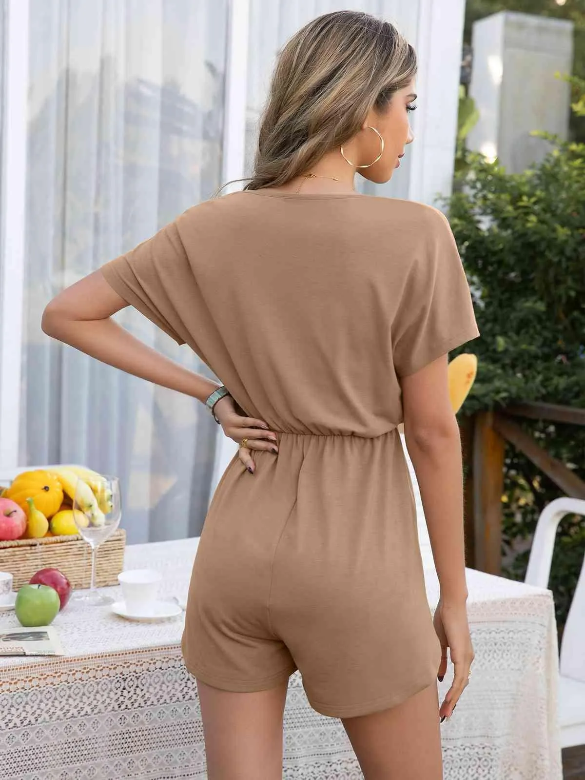 Decorative Button Short Sleeve Romper