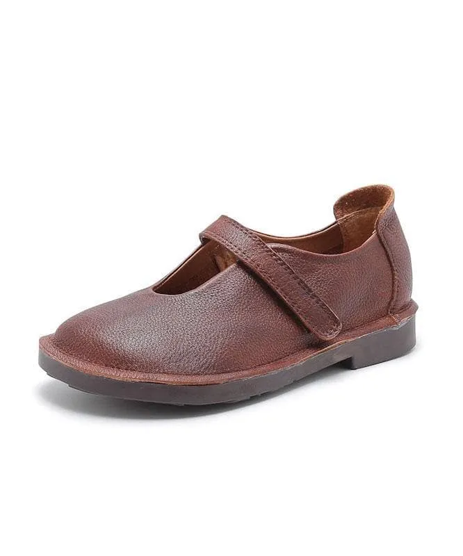 Fashion Chocolate Buckle Strap Loafers For Women Cowhide Leather
